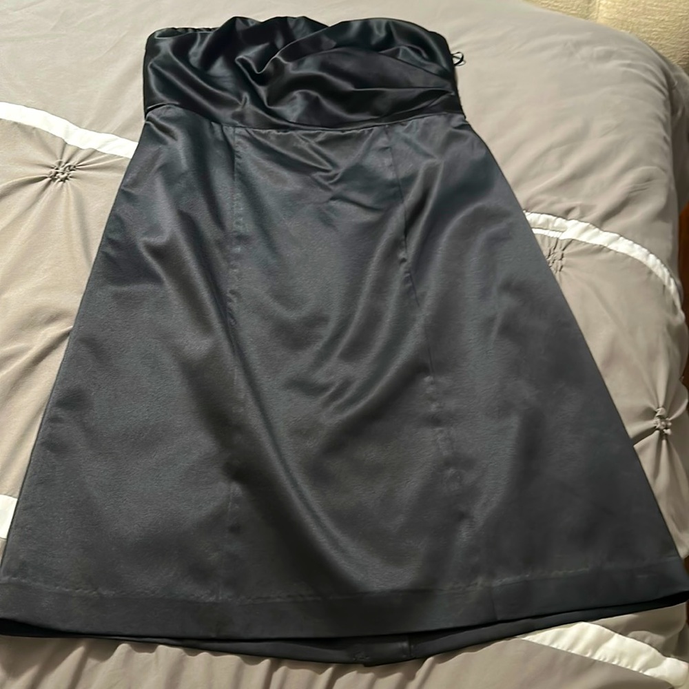 Little black dress, satin strapless.